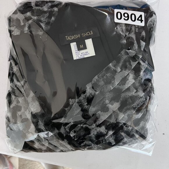 Tadashi Shoji Womens M Leopard Print Ruched Mesh Top V Neck 3/4 Sleeves Blouse - Picture 15 of 15